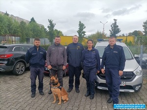 policjanci, funkcjonariusz Zakładu Karnego z Zaręby oraz lubańscy Strażnicy Miejscy na jednym zdjęciu