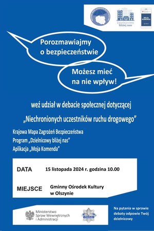 JUŻ W NAJBLIŻSZY PIĄTEK ZAPRASZAMY NA DEBATĘ SPOŁECZNĄ - „ Bezpieczeństwo niechronionych uczestników ruchu drogowego”