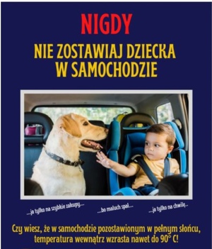 NIE ZASTAWIAJ DZIECKA W NAGRZANYM AUCIE. PAMIĘTAJ TAKŻE O ZWIERZĘTACH