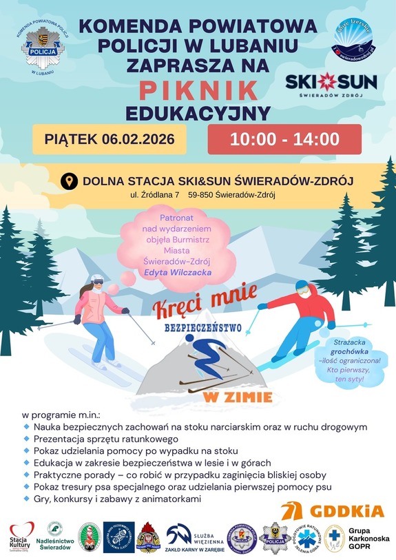ZAPROSZENIE NA PIKNIK „KRĘCI MNIE BEZPIECZEŃSTWO W ZIMIE” NA DOLNEJ STACJI SKI&amp;SUN W ŚWIERADOWIE- ZDRÓJ