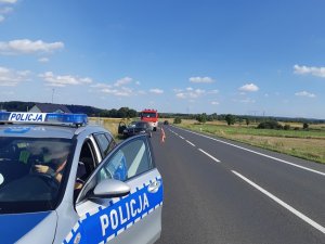 Policjant podczas wykonywania czynności na miejscu kolizji