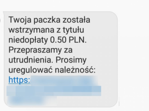 SMS od oszustów w sprawie wstrzymania paczki